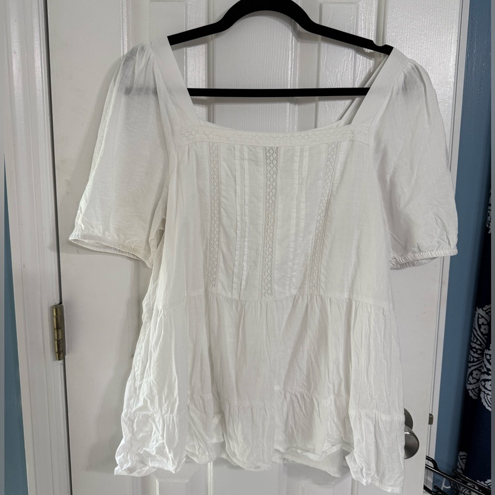 LOFT White Blouse with Lace Detail